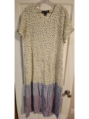 Vintage J.g.hook Yellow and Lavender Floral Maxi Dress